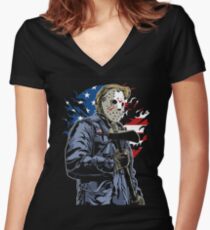 American Flag Axe Murderer Women's Fitted V-Neck T-Shirt