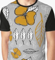 Flowers and leaves. Mustard yellow color on gray background. Graphic T-Shirt