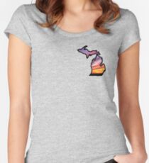 Michigan State Greats Lakes Sunset Design Women's Fitted Scoop T-Shirt