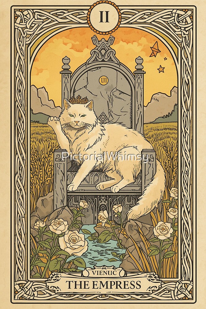 The Empress cat tarot card vintage art — mystical feline illustration print