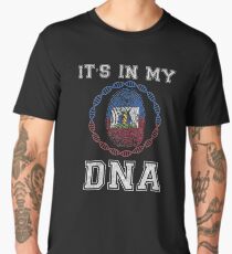 Haiti Its In My Dna Gift For Haitian From Haiti - DNA Strand and Thumbprint With Haiti Flag Men's Premium T-Shirt