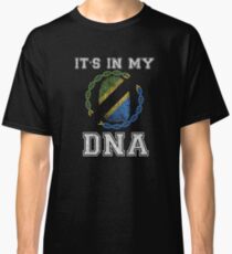 Tanzania Its In My Dna Gift For Tanzanian From Tanzania - DNA Strand and Thumbprint With Tanzania Flag Classic T-Shirt