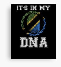 Tanzania Its In My Dna Gift For Tanzanian From Tanzania - DNA Strand and Thumbprint With Tanzania Flag Canvas Print