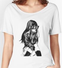 SCHOOLGIRL (Black and white) - Sad Anime Japanese Aesthetic Women's Relaxed Fit T-Shirt