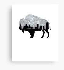 Buffalo, New York Map and Skyline, Grayscale Canvas Print