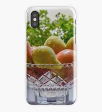 Ripe apples and pears with dew in a crystal vase iPhone Case