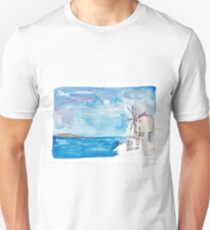 Santorini Oia Greece windmill and sea Unisex T-Shirt