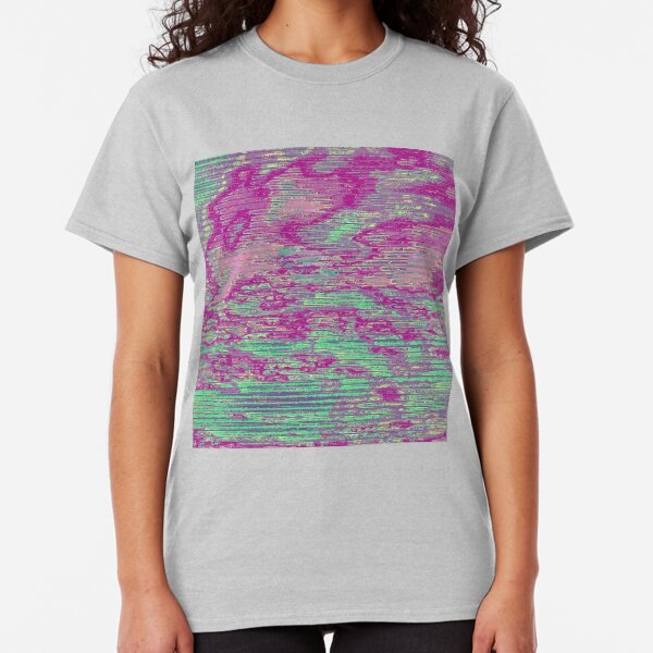 Teal and Pink Sky Glitch Art Classic T-Shirt