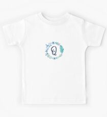 Monogram Q Blue Flowers And Folliage Kids Tee