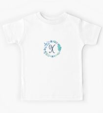 Monogram X Blue Flowers And Folliage Kids Tee