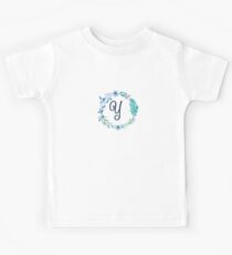 Monogram Y Blue Flowers And Folliage Kids Tee