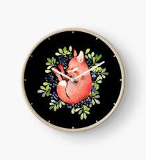 Sleeping fox and blue berries Clock