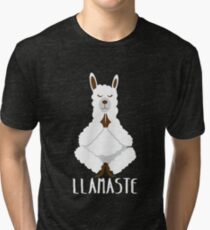 Yoga Pose Om Chakras Mindfulness Meditation Zen Llama Tri-blend T-Shirt