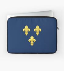 Blason France moderne French royal golden yellow fleur de lys lis blue King of France coat of arms vintage dark navy background Laptop Sleeve