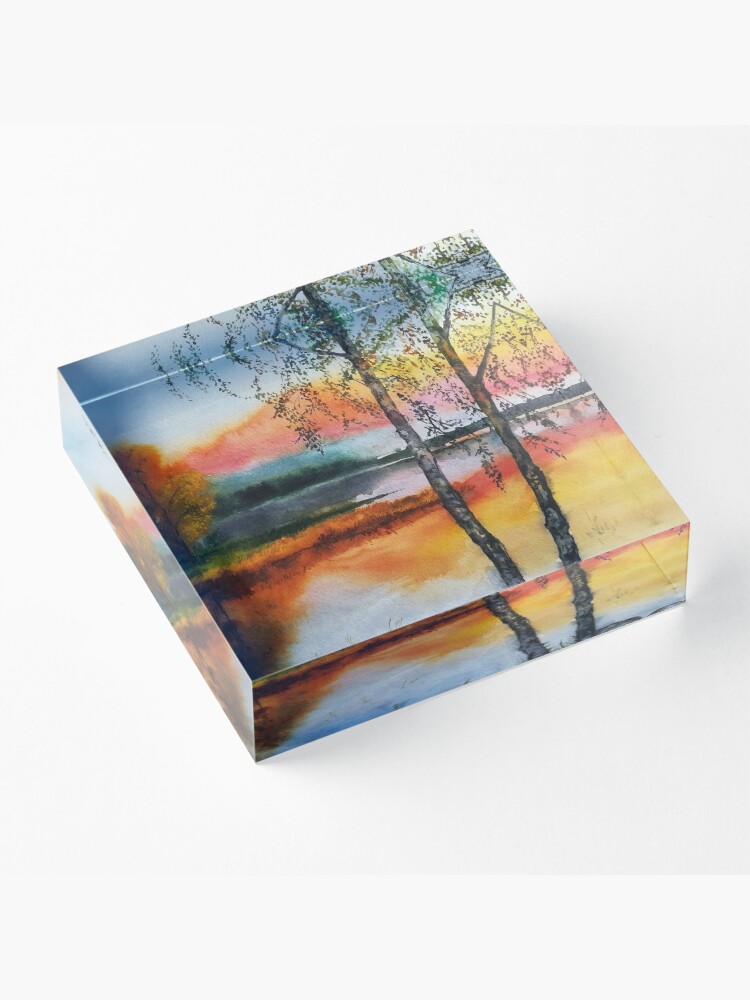 Alternate view of Two birch trees at sunset Acrylic Block