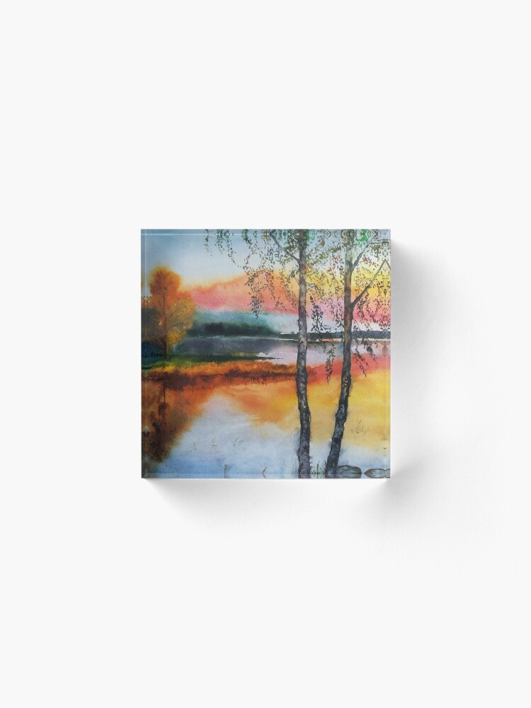 Alternate view of Two birch trees at sunset Acrylic Block