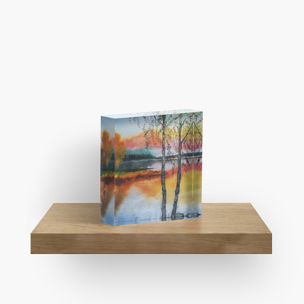 Two birch trees at sunset Acrylic Block