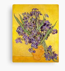 Van Gogh Irises in Vase Yellow Background Canvas Print