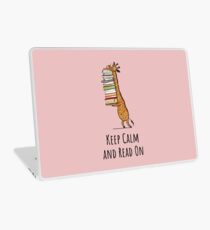 Funny Giraffe Holding a Stack of Books - Keep Clam And Read On - Book Lover Gift, Phones Cases And Other Gift Laptop Skin