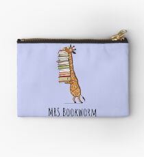 Funny Giraffe Holding a Stack of Books - Mrs Bookworm - Book Lover Gift, Phones Cases And Other Gift Studio Pouch