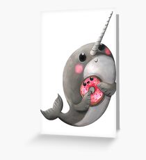 Cute Narwhal with donut Grußkarte