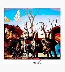SWANS REFLECTING ELEPHANTS : Vintage Abstract Dali Painting Print Photographic Print