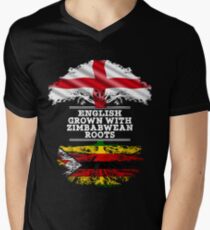 Englisch angebaut mit simbabwischen Wurzeln Geschenk für Simbabwe von Simbabwe - Simbabwe Flagge in Wurzeln T-Shirt mit V-Ausschnitt für Männer