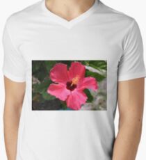 Tropische Hibiskus-Blume T-Shirt mit V-Ausschnitt