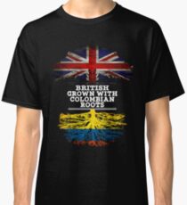 British Grown With Colombian Roots Gift For Colombian From Colombia - Colombia Flag in Roots Classic T-Shirt