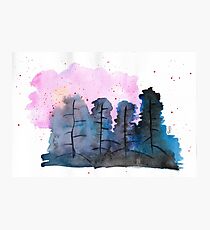 Hand Painted Watercolor Blue And Pink Forest Photographic Print