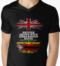Briten gewachsen mit simbabwischem Wurzel-Geschenk für Simbabwe von Simbabwe - Simbabwe-Flagge in den Wurzeln T-Shirt mit V-Ausschnitt für Männer