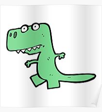 Cute Green Cartoon Dinosaur Kawaii Poster
