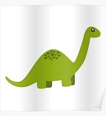Cute Long Neck Green Dinosaur Poster