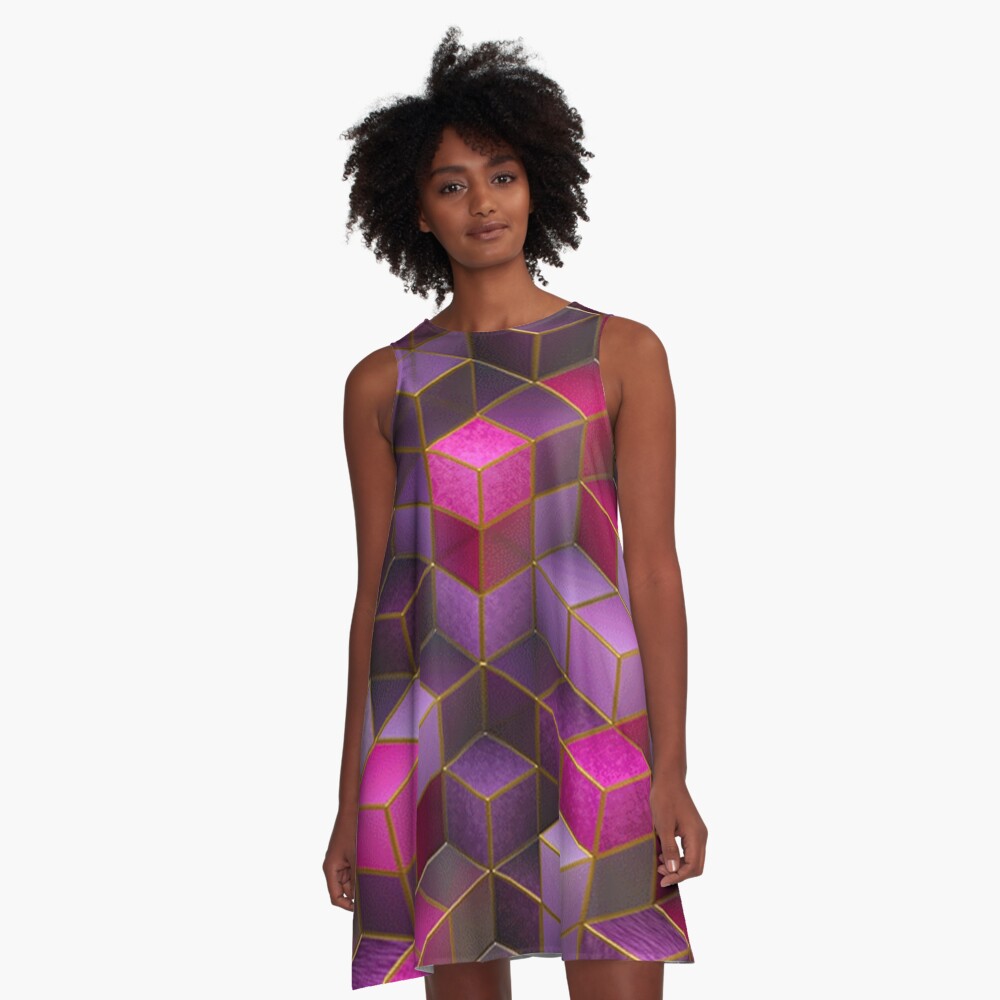 Geometric Cube Square Cyberpunk Punk Rave Wear A-Line Dress
