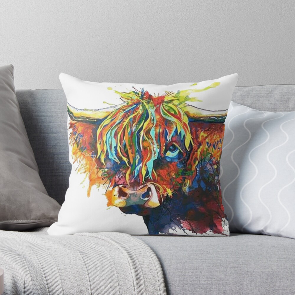 highland cow throw pillow