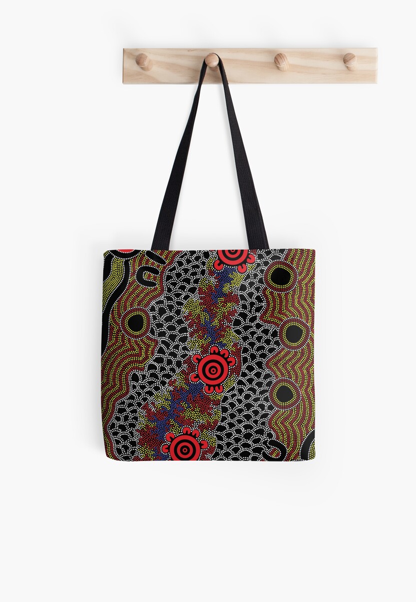 "Aboriginal Art Gathering" Tote Bags by HogarthArts Redbubble