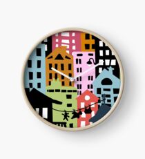 Night at the City Silhouette Buildings Clock