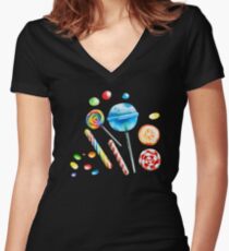 Chupa-chups, sweets, cute, lollipops, candy, beautiful, Women's Fitted V-Neck T-Shirt