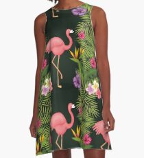 Flamingo Bird Tropical Palm A-Line Dress