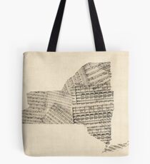 Old Sheet Music Map of New York State Tote Bag