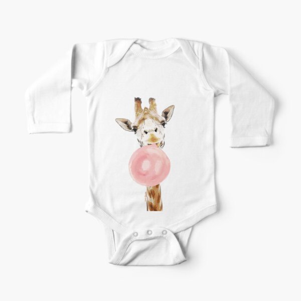 Pink Bubblegum Giraffe Long Sleeve Baby One-Piece
