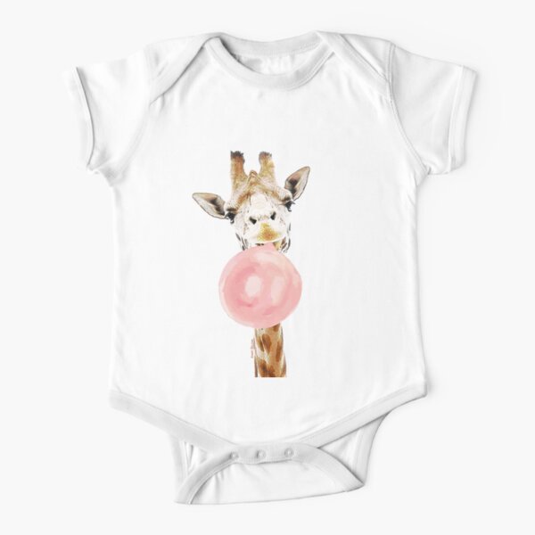 Pink Bubblegum Giraffe Short Sleeve Baby One-Piece