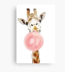 Pink Bubblegum Giraffe Metal Print