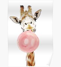 Pink Bubblegum Giraffe Poster