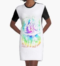 Psychadelic Mushroom Alice in Wonderland Graphic T-Shirt Dress