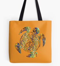 Flower Of Life - Sea Turtle - Green Blue Orange Tote Bag