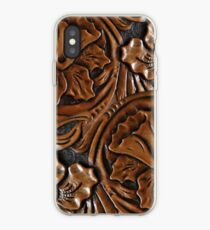 203, Lederimitat-Lederimitat, floral geätztes Braun iPhone-Hülle & Cover
