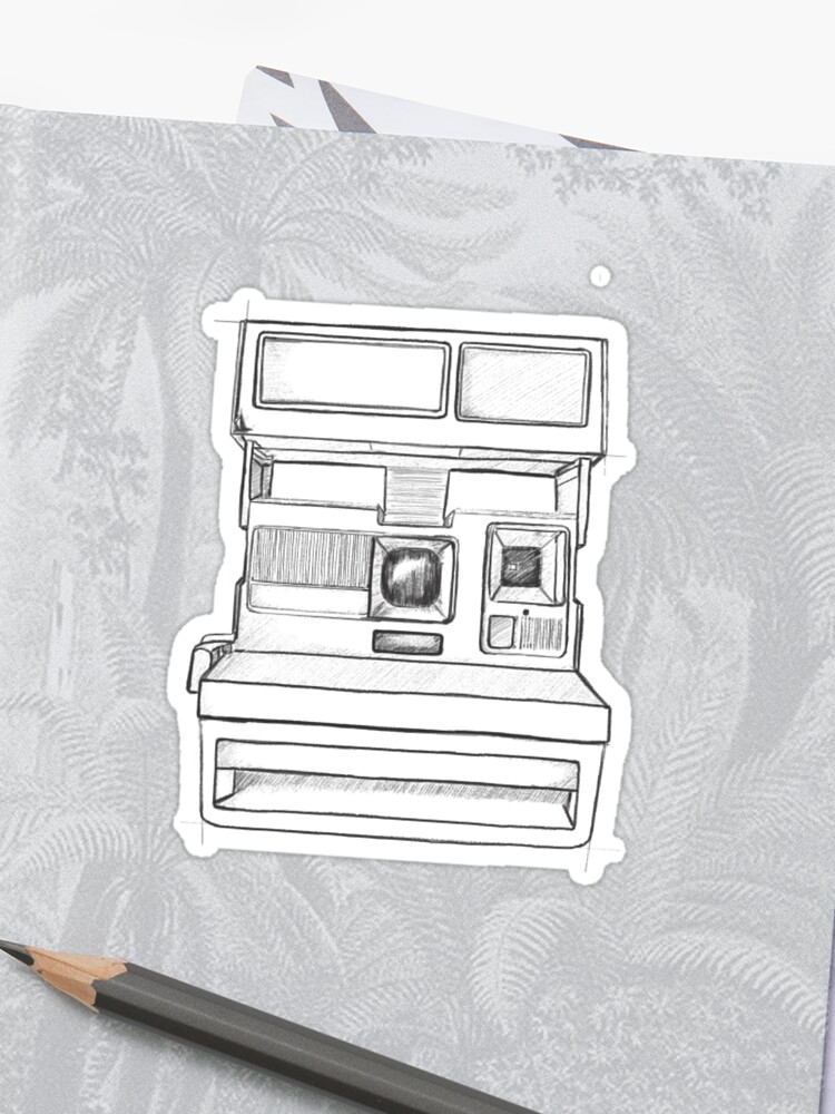 Vintage Polaroid Style Camera Sketch In Black And White Sticker By Addiemariehh