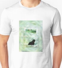 Black Cat Looking out a Window Impression Unisex T-Shirt
