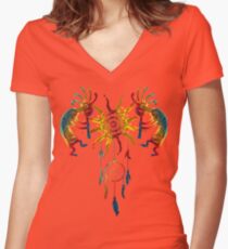 Kokopelli Duo - Sun Dreamcatcher I Women's Fitted V-Neck T-Shirt